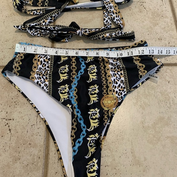 💛 Shein Gold Chain and Leopard Print High-Waisted Bikini Set - Size Medium - Picture 4 of 9